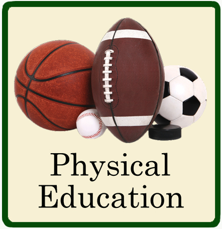 Sports equipment, text reads "Physical education"